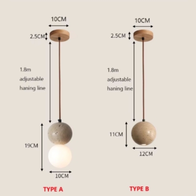 Retro Natural Stone Art Pendant Light Yellow Travertine LED Chandelier White Glass Lampshade Bedroom Bedside Cream Light Fixture