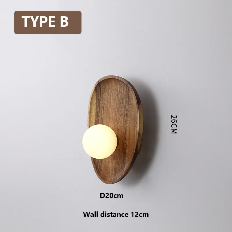 Natural Wooden Wall Mounted Lamp Glass Lampshade For Living Room Wood Vintage Decoration Bedside Sconce Foyer LED Light Fixture
