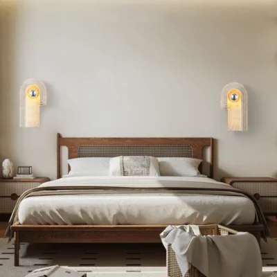 Natural Stone Room Decor Wall Lamp Classical Wall Lights Bedroom Led Sconce Yellow Travertine Home Decorations Lighting Fixtures