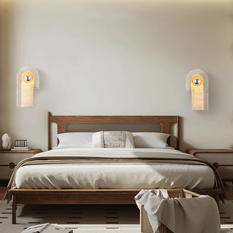 Natural Stone Room Decor Wall Lamp Classical Wall Lights Bedroom Led Sconce Yellow Travertine Home Decorations Lighting Fixtures