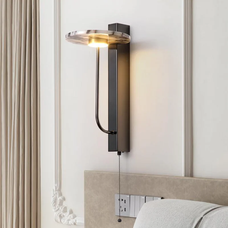Black Luxury Alabaster Natural Stone Wall Lamp Bedroom High-end Sconce Design Artistic Living Room Marble Decor LED Lights