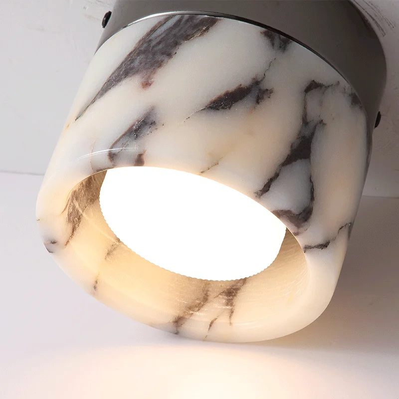 Retro Round Shape Natural Stone Art Decoration Wall Lamp Ceiling Light Decor Led Sconce Cream Nordic Home-appliance Chandeliers