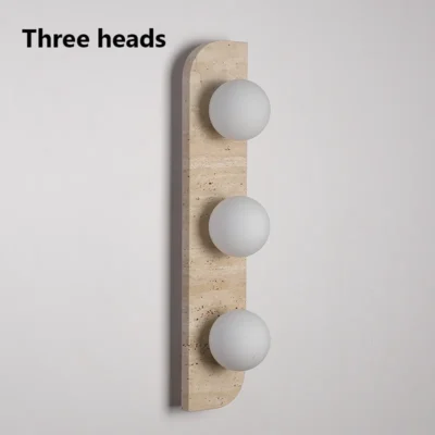 Retro Three Heads Natural Stone Art Wall Lamp Yellow Travertine LED Sconce White Glass Lampshade Atmosphere Corridor Lighting