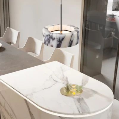 Luxury Black Round Natural Stone Pendant Lamp High-end Bedroom Bedside LED Chandelier Living room Decoration Home Hanging Lights