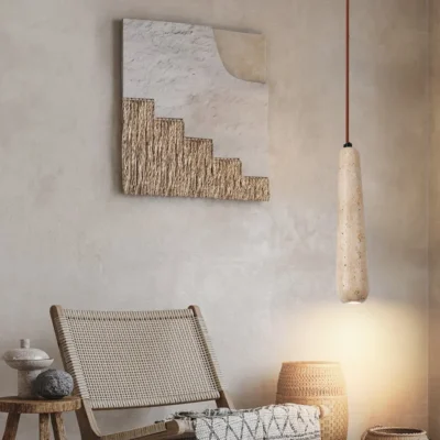 Vintage Natural Stone Art Pendant Lamp LED Hanging Chandelier Bedroom Bedside Retro Decoration Home Lighting Fixtures