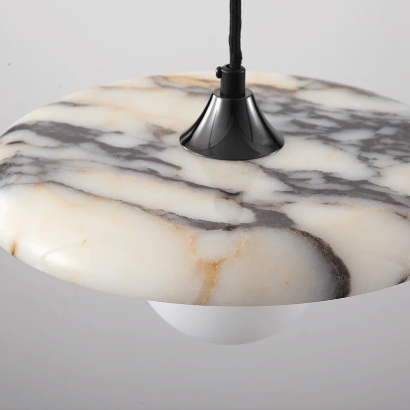 Luxury Black Round Natural Stone Pendant Lamp High-end Bedroom Bedside LED Chandelier Living room Decoration Home Hanging Lights