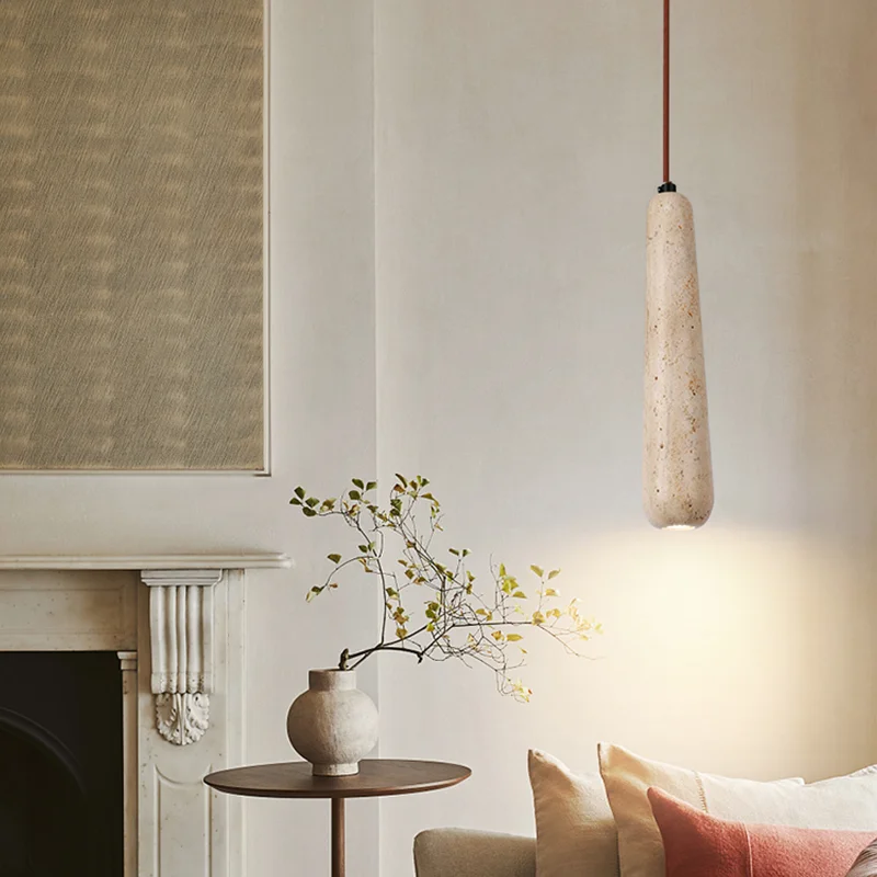 Vintage Natural Stone Art Pendant Lamp LED Hanging Chandelier Bedroom Bedside Retro Decoration Home Lighting Fixtures