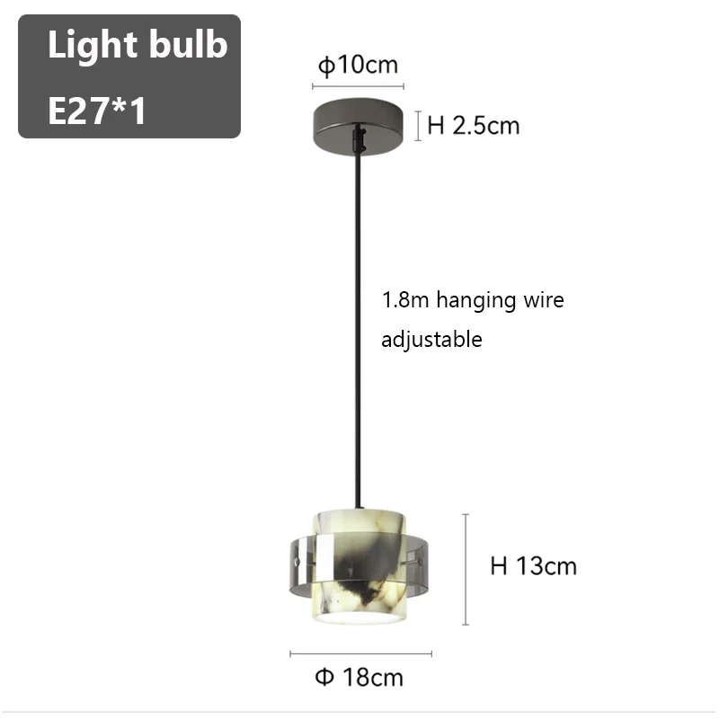 Luxury Black Round Natural Stone Pendant Lamp High-end Bedroom Bedside LED Chandelier Living room Decoration Home Hanging Lights