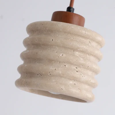 Retro Natural Stone Art Pendant Light Yellow Travertine LED Chandelier Bedroom Bedside Decoration Home Lighting Fixtures