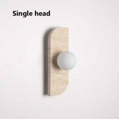 Retro Three Heads Natural Stone Art Wall Lamp Yellow Travertine LED Sconce White Glass Lampshade Atmosphere Corridor Lighting