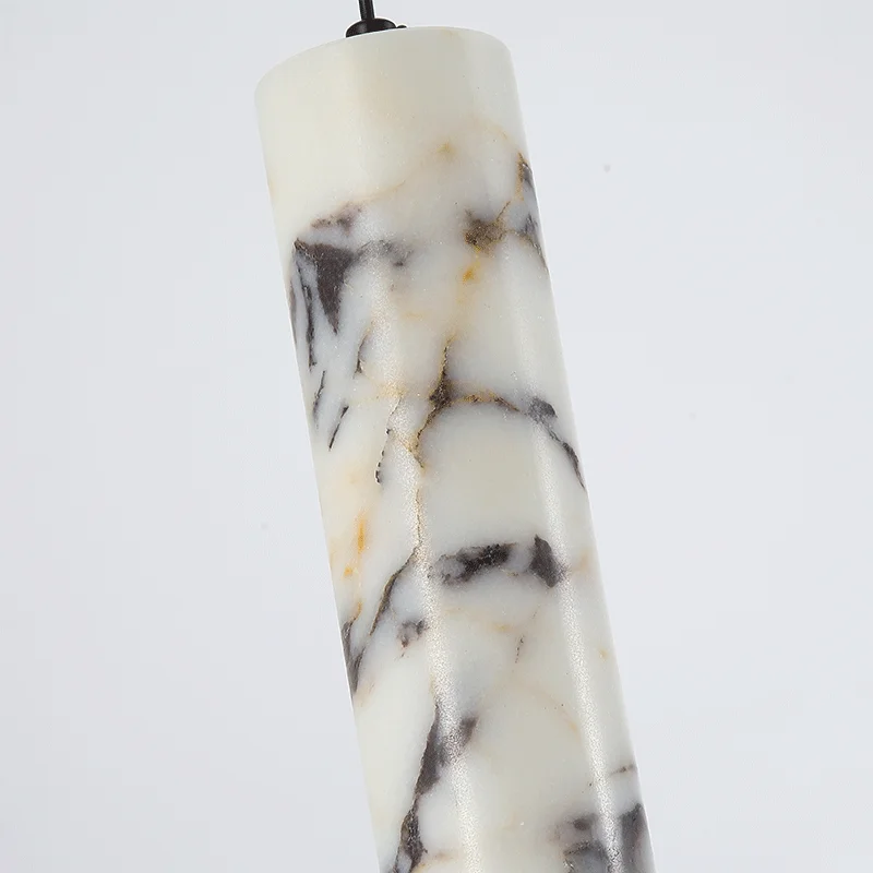 Luxury Black Cylinder Natural Stone Pendant Lamp High-end Bedside LED Chandelier Living room Decoration Home Hanging Lights