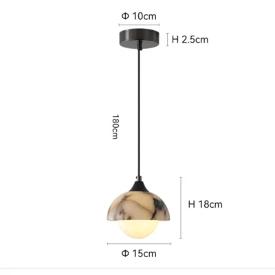 Luxury Black Round Natural Stone Pendant Lamp High-end Bedroom Bedside LED Chandelier Living room Decoration Home Hanging Lights