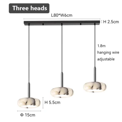 Luxury Black Round Natural Stone Pendant Lamp High-end Bedroom Bedside LED Chandelier Living room Decoration Home Hanging Lights