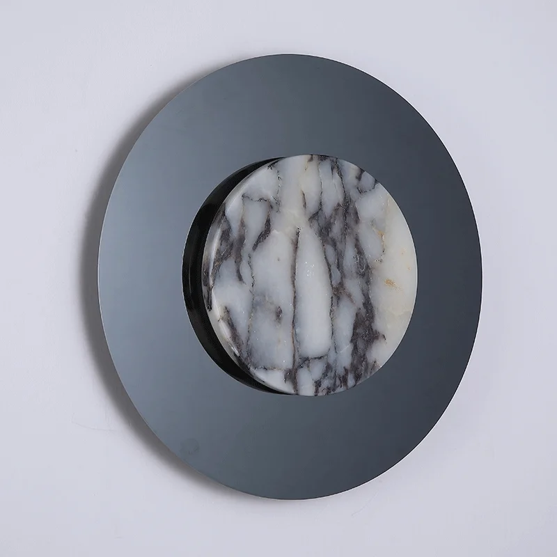 Round Luxury Natural Stone Alabaster Wall Lamp Living Room Marble Wall Sconce Decoration Atmosphere LED High-end LED Lights