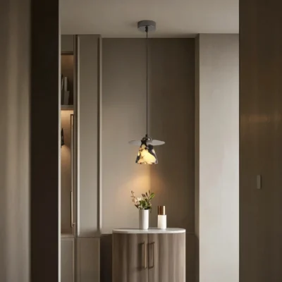 Luxury Black Round Natural Stone Pendant Lamp High-end Bedroom Bedside LED Chandelier Living room Decoration Home Hanging Lights