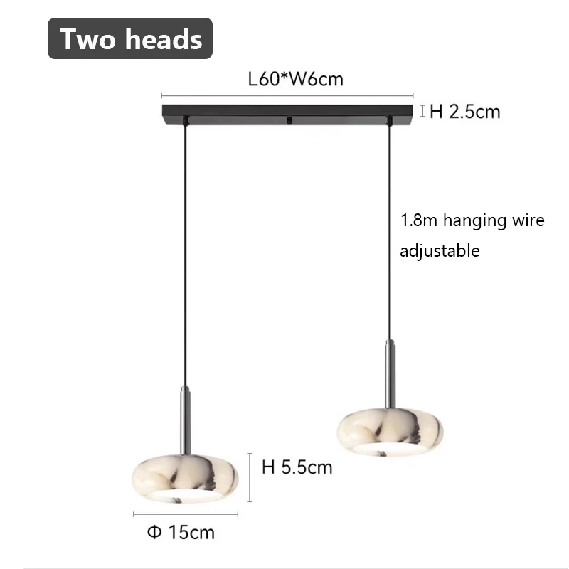 Luxury Black Round Natural Stone Pendant Lamp High-end Bedroom Bedside LED Chandelier Living room Decoration Home Hanging Lights