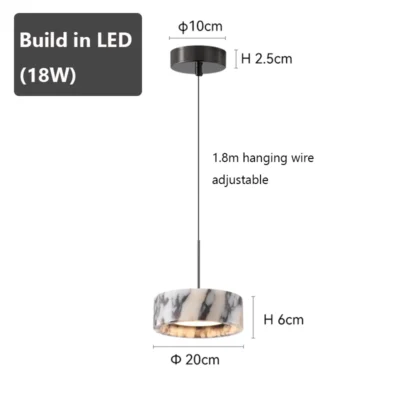 Luxury Black Round Natural Stone Pendant Lamp High-end Bedroom Bedside LED Chandelier Living room Decoration Home Hanging Lights