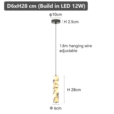 Luxury Black Cylinder Natural Stone Pendant Lamp High-end Bedside LED Chandelier Living room Decoration Home Hanging Lights