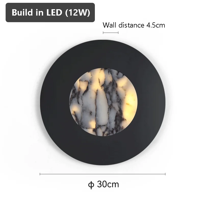 Round Luxury Natural Stone Alabaster Wall Lamp Living Room Marble Wall Sconce Decoration Atmosphere LED High-end LED Lights