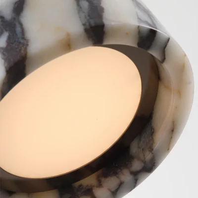 Luxury Black Round Natural Stone Pendant Lamp High-end Bedroom Bedside LED Chandelier Living room Decoration Home Hanging Lights