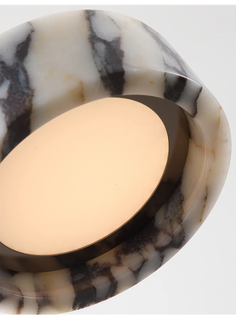 Luxury Black Round Natural Stone Pendant Lamp High-end Bedroom Bedside LED Chandelier Living room Decoration Home Hanging Lights