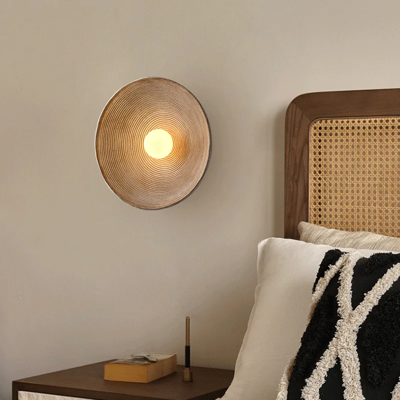 Indoor Retro Japanese Style Wall Circle Lamp Bedroom Bedside Light Sconces LivingRoom Dining Room Aisle Decor Design Lighting