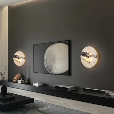 Round Luxury Natural Stone Alabaster Wall Lamp Living Room Marble Wall Sconce Decoration Atmosphere LED High-end LED Lights