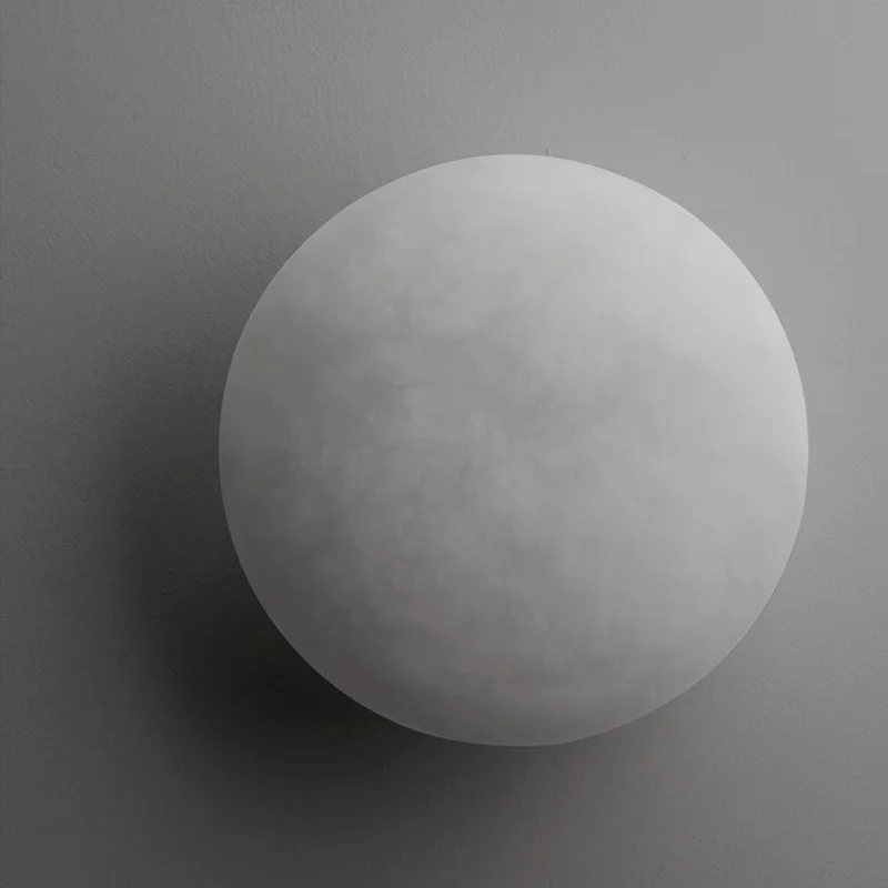 MOON Natural Marble Copper Wall Lamp Living Room Luxury Round Shape Sconce Creative Circular Bedroom Bedside LED Light Fixtures