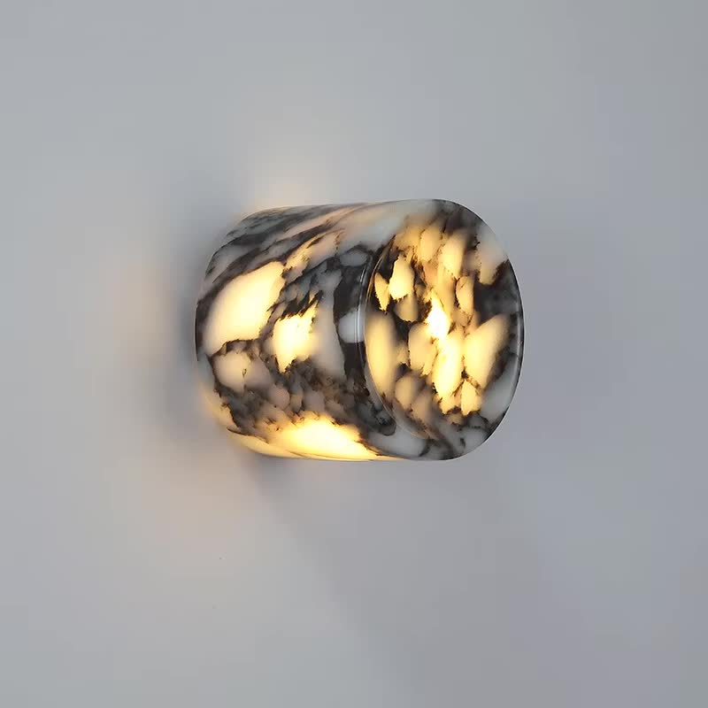 Cylindrical Marble Natural Stone Wall Lamp Bedroom Bedside LED Light Luxury High-end Living room Hallway Staircase Sink Sconce