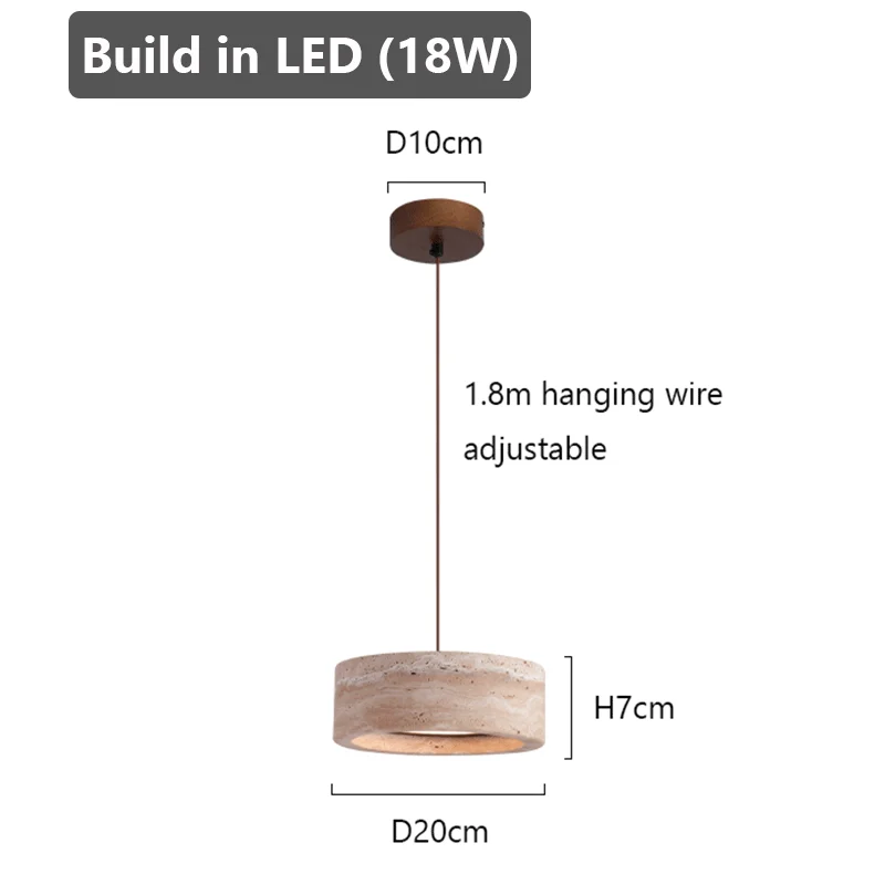 Retro Natural Stone Art Pendant Light Yellow Travertine LED Chandelier Bedroom Bedside Decoration Home Lighting Fixtures