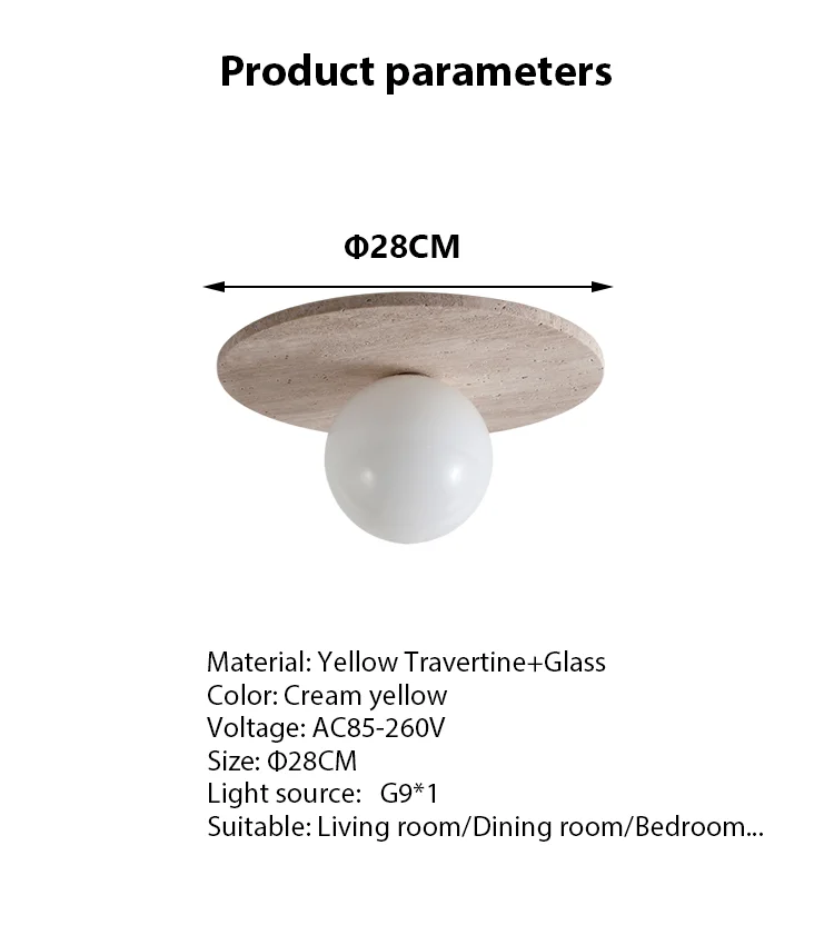 Retro Round Shape Natural Stone Art Decoration Wall Lamp Ceiling Light Decor Led Sconce Cream Nordic Home-appliance Chandeliers