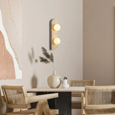 Retro Three Heads Natural Stone Art Wall Lamp Yellow Travertine LED Sconce White Glass Lampshade Atmosphere Corridor Lighting