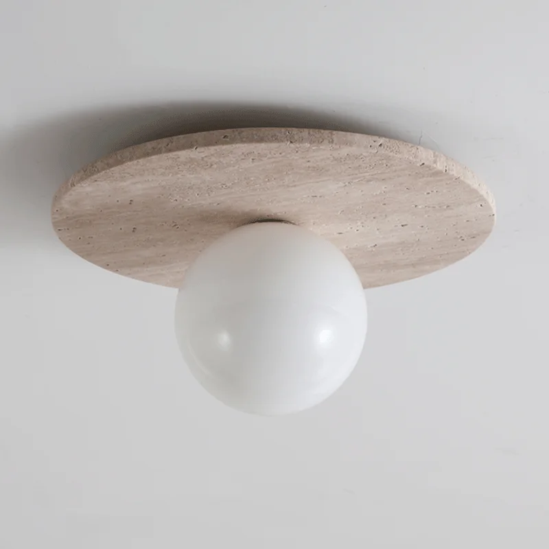 Retro Round Shape Natural Stone Art Decoration Wall Lamp Ceiling Light Decor Led Sconce Cream Nordic Home-appliance Chandeliers