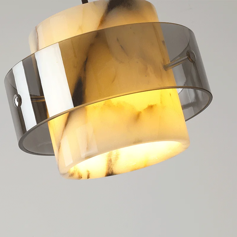 Luxury Black Round Natural Stone Pendant Lamp High-end Bedroom Bedside LED Chandelier Living room Decoration Home Hanging Lights