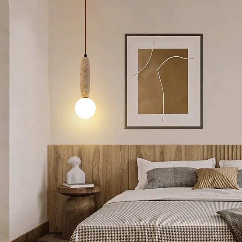 Retro Natural Stone Art Pendant Light Vintage White Glass Lampshade LED Chandelier Bedroom Bedside Decoration Lighting Fixtures