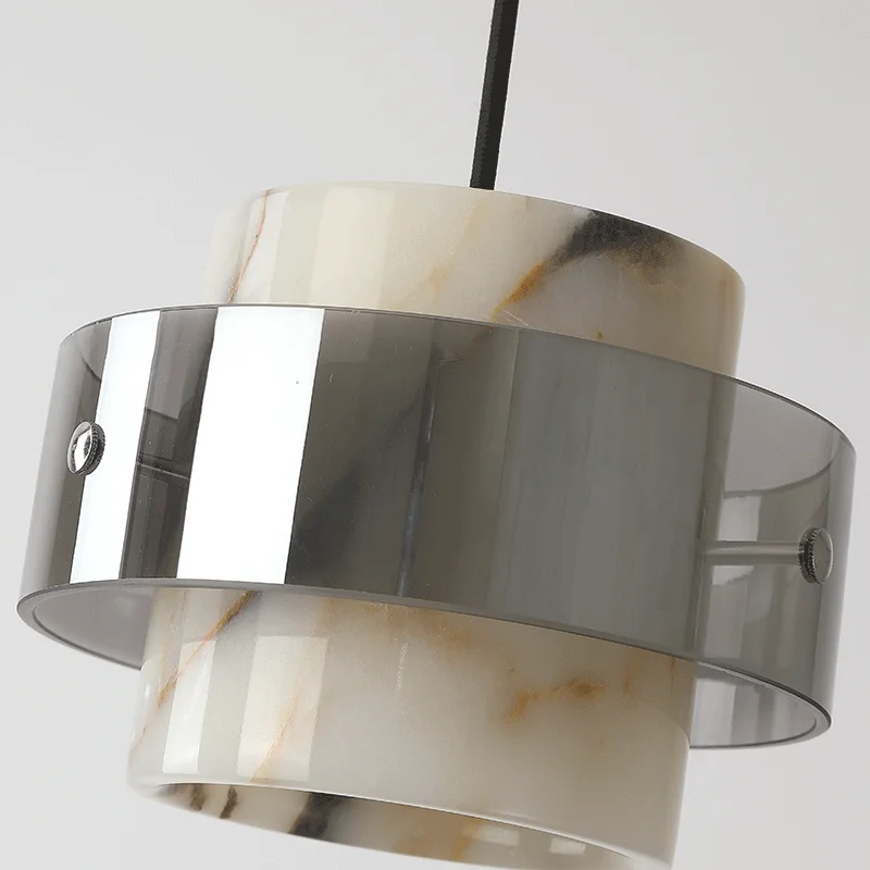 Luxury Black Round Natural Stone Pendant Lamp High-end Bedroom Bedside LED Chandelier Living room Decoration Home Hanging Lights