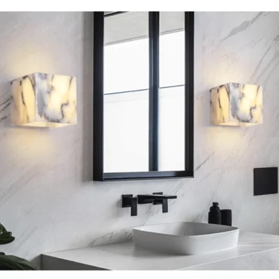 Luxury Black Cube Natural Stone Wall Sconce High-end Bedroom Bedside Wall Lamp Living room Bathroom Waterproof Lighting Fixture