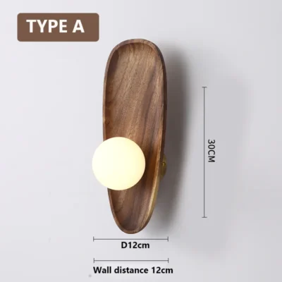 Natural Wooden Wall Mounted Lamp Glass Lampshade For Living Room Wood Vintage Decoration Bedside Sconce Foyer LED Light Fixture