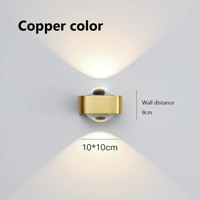 Square Copper Bedroom Wall Lamp Modern High-end Luxury LED Light Living Room Double Head Atmosphere Spotlights Decoration Sconce