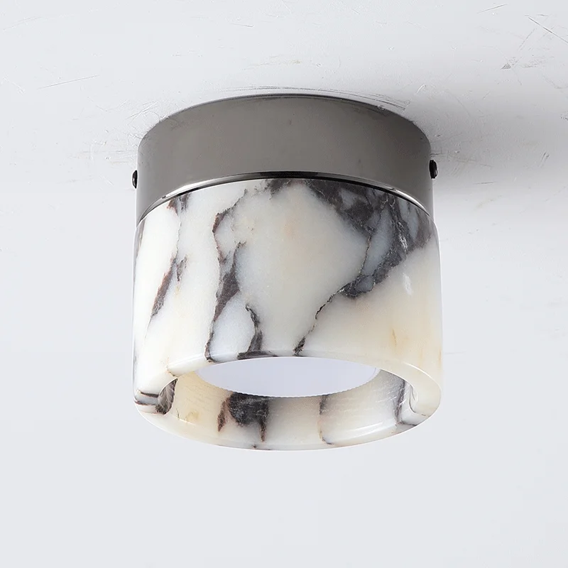 Retro Round Shape Natural Stone Art Decoration Wall Lamp Ceiling Light Decor Led Sconce Cream Nordic Home-appliance Chandeliers