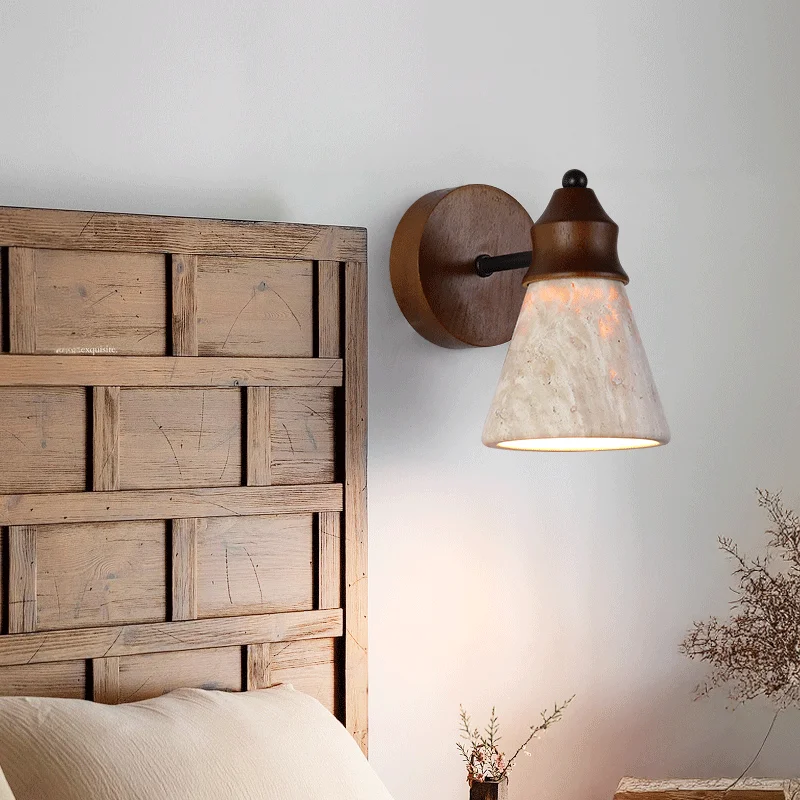 Natural Stone Room Decor Wall Lamp Classical Wall Lights Bedroom Led Sconce Yellow Travertine Home Decorations Lighting Fixtures