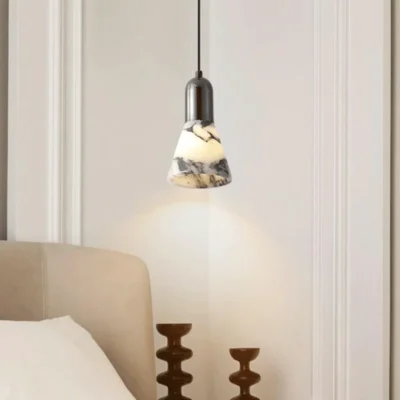 Luxury Black Round Natural Stone Pendant Lamp High-end Bedroom Bedside LED Chandelier Living room Decoration Home Hanging Lights