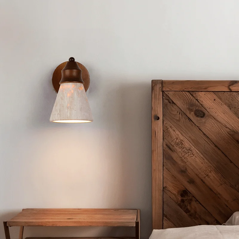 Natural Stone Room Decor Wall Lamp Classical Wall Lights Bedroom Led Sconce Yellow Travertine Home Decorations Lighting Fixtures