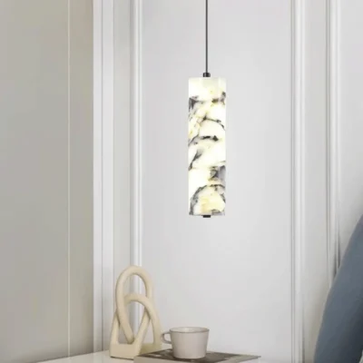 Luxury Black Cylinder Natural Stone Pendant Lamp High-end Bedside LED Chandelier Living room Decoration Home Hanging Lights