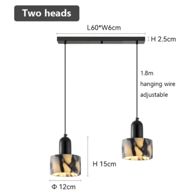 Luxury Black Round Natural Stone Pendant Lamp High-end Bedroom Bedside LED Chandelier Living room Decoration Home Hanging Lights