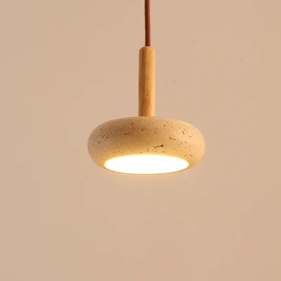 Retro Natural Stone Art Pendant Light Yellow Travertine LED Chandelier Bedroom Bedside Decoration Home Lighting Fixtures