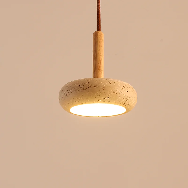 Retro Natural Stone Art Pendant Light Yellow Travertine LED Chandelier Bedroom Bedside Decoration Home Lighting Fixtures