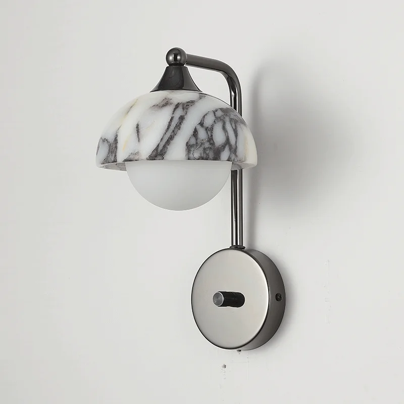 Black Luxury Alabaster Natural Stone Wall Lamp Bedroom High-end Sconce Design Artistic Living Room Marble Decor LED Lights