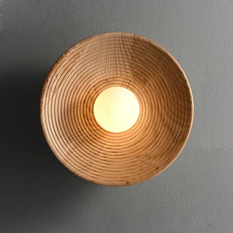 Japanese Retro Round Circle Wooden Living Room Wall Lamp Nordic Home Decor Stair Aisle Homestay Lights Wood Decoration Sconces