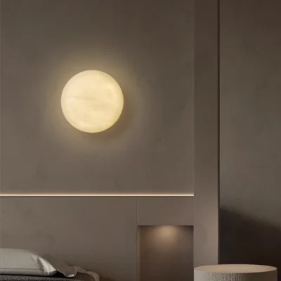 MOON Natural Marble Copper Wall Lamp Living Room Luxury Round Shape Sconce Creative Circular Bedroom Bedside LED Light Fixtures